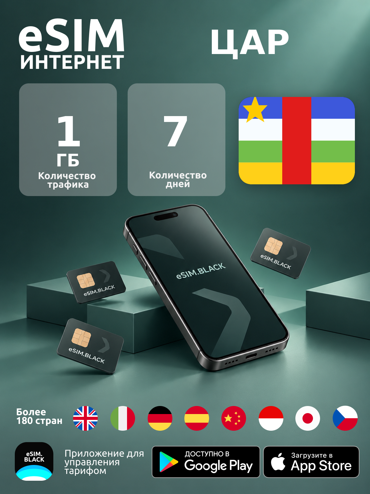 ЦАР/7 дней/1 ГБ - eSIM для мобильного интернета ( iPhone | Android ).