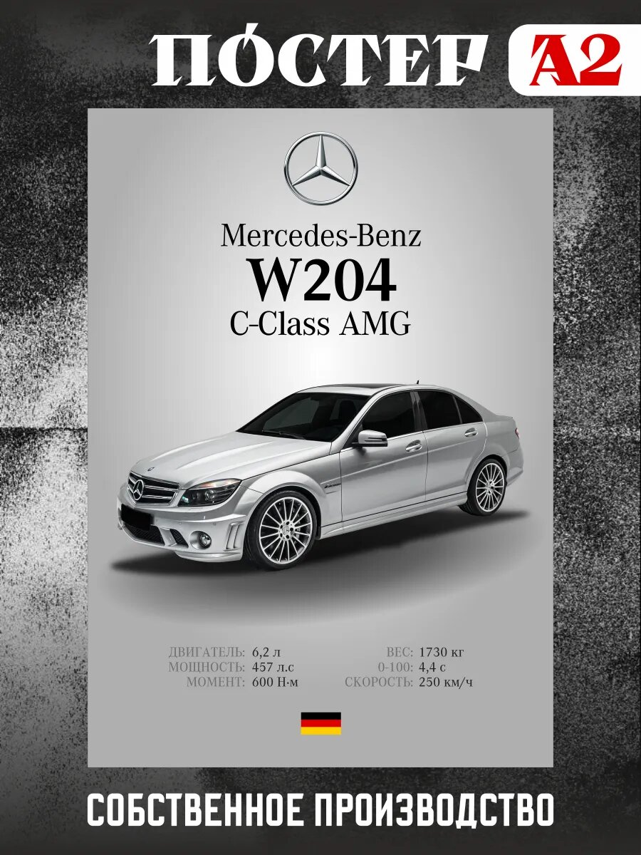 Постер на стену интерьерный А2 Mercedes-Benz W204 серый мерс