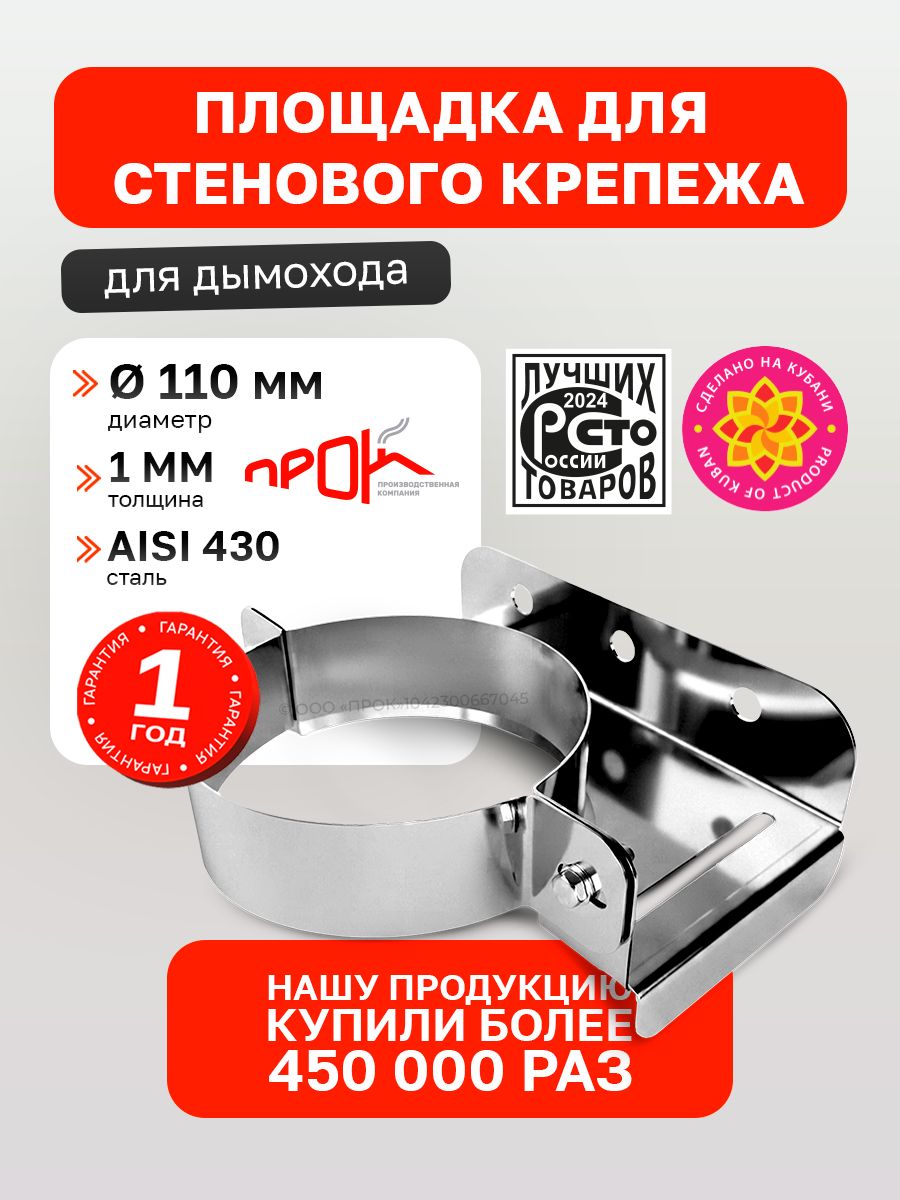 Площадка для стенового крепежа 1/430 d 110 мм нерж "Прок"