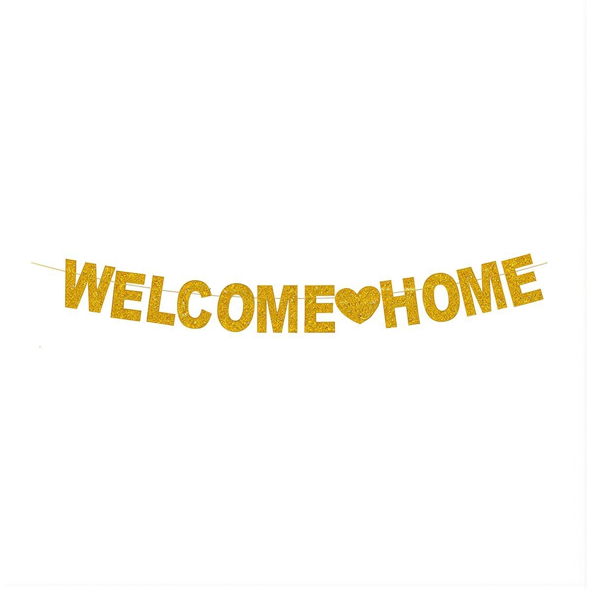 Декоративная гирлянда Welcome home из глиттерной бумаги для новоселья дня рождения свадьбы оформления домашнего праздника, Золотое сердце с золотым узором