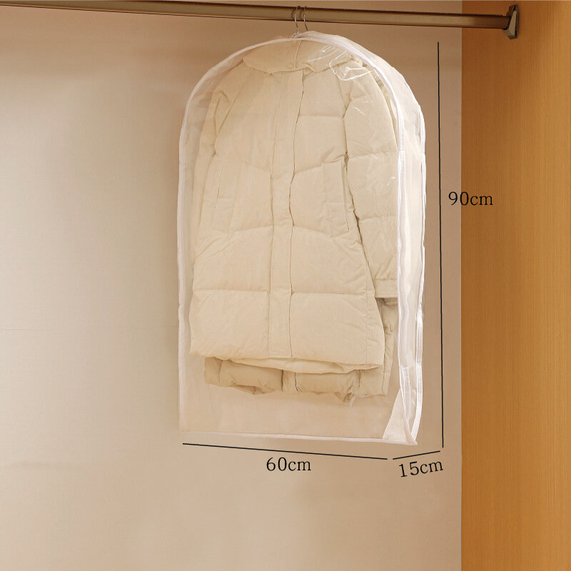 Чехол для верхней одежды на молнии, прозрачный, 130x60x15 см, белый, с эффектом сжатия и двумя замками