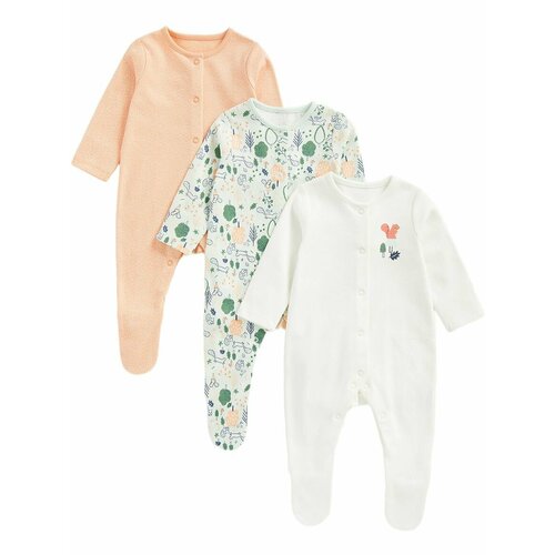 фото Комбинезон mothercare mc-cd327-1, закрытая стопа, комплект из 3 шт., размер 50, оранжевый, зеленый, белый