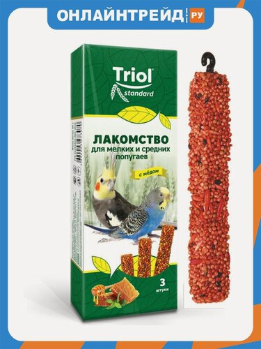 Изображение товара Лакомство Triol Standard для мелких и средних попугаев с мёдом (уп. 3 шт), 80г