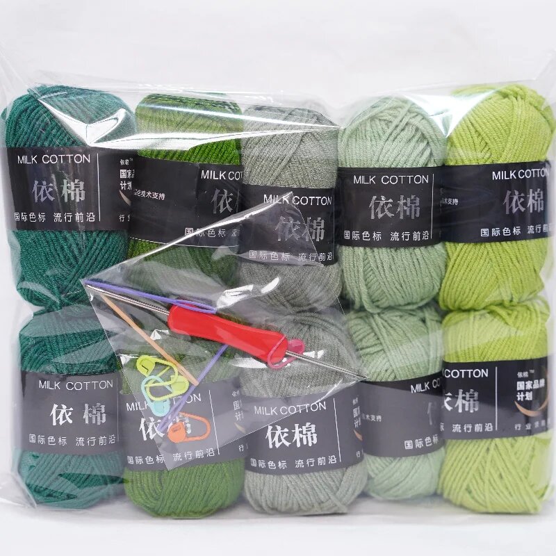 Пряжа хлопок/акрил 4-слойная 10 мотков 500г Зеленый, Green-10pcs