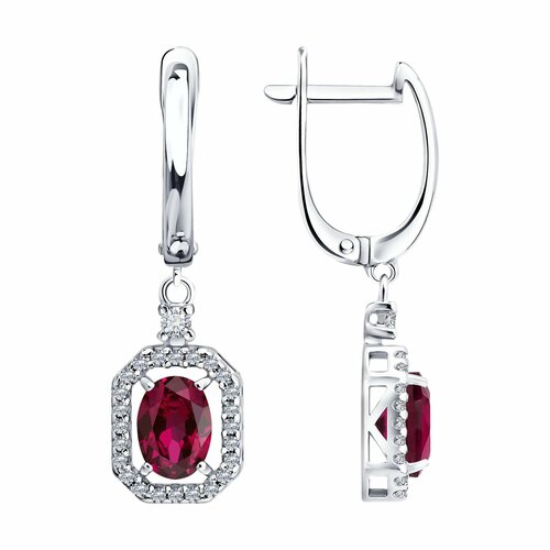 фото Серьги diamant online, серебро, 925 проба, родирование, рубин, фианит, длина 3 см, , розовый