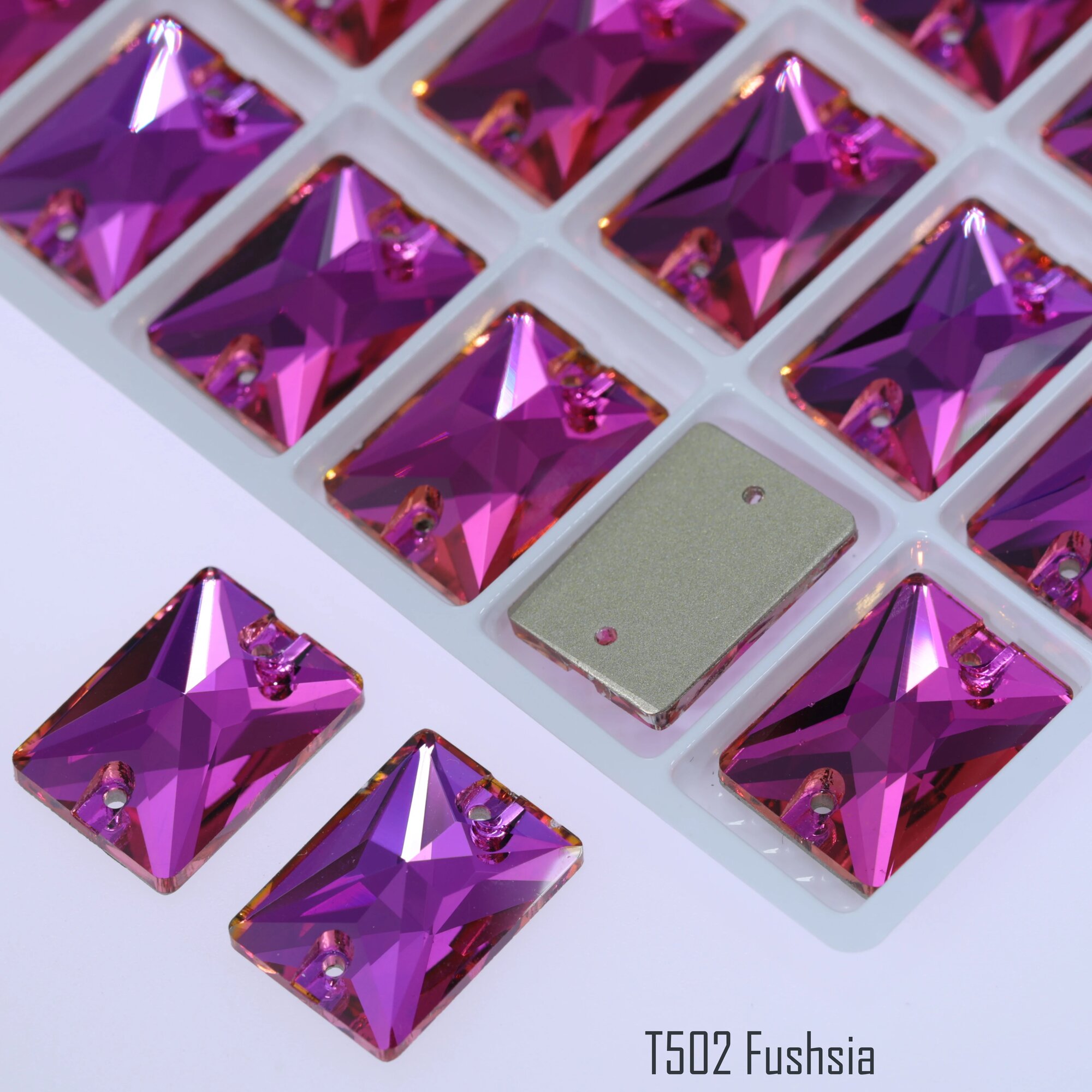 Прямоугольные стеклянные стразы K9 Фиолетовый, 36Pcs 10mm14mm, T502 Fushsia
