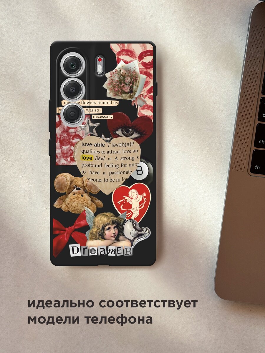 Черный матовый чехол на Tecno Camon 40 / Текно Камон 40 с принтом "Поцелуи и сердца" — фото 1