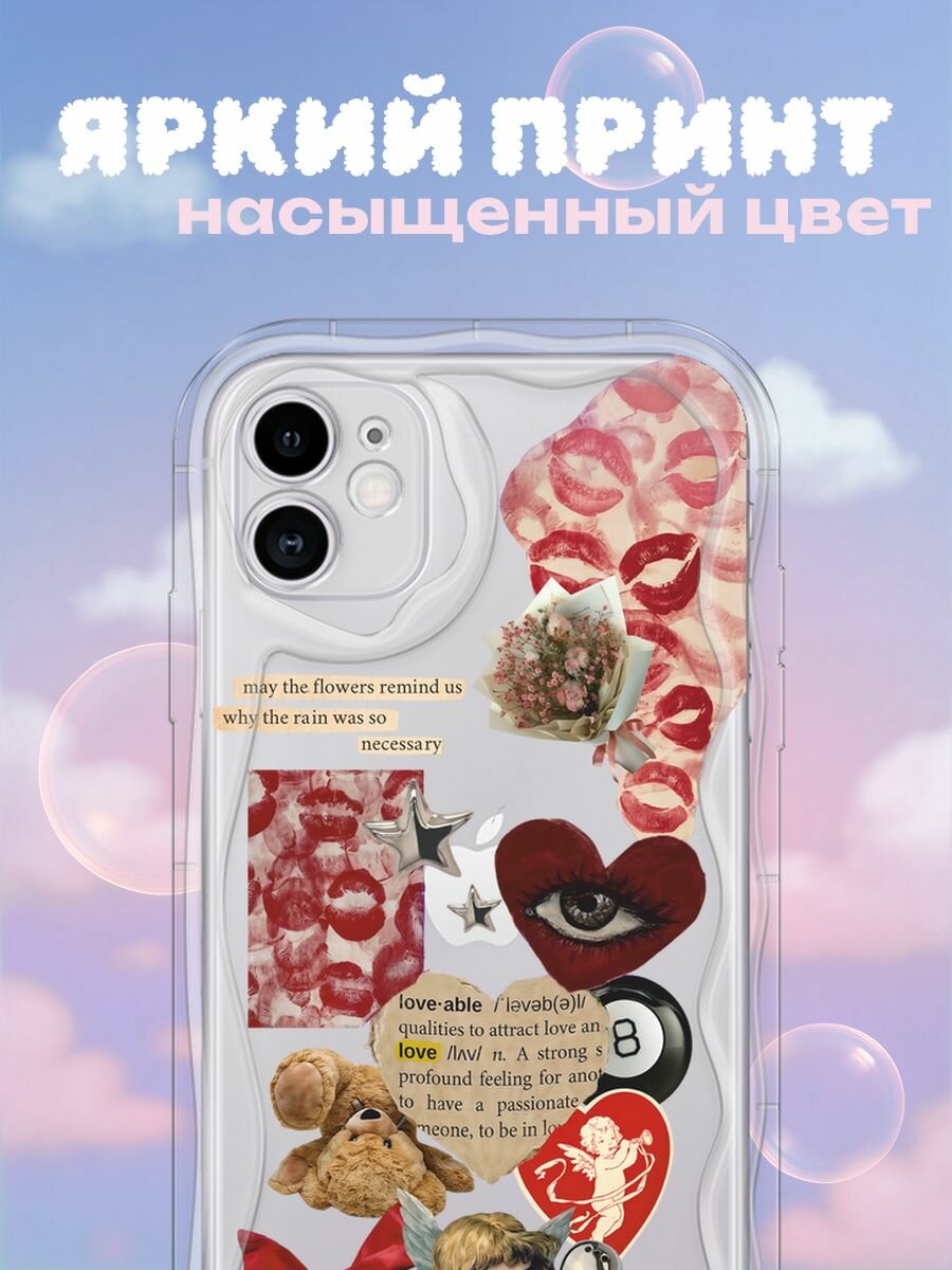 Чехол на Apple iPhone 11 / Айфон 11 с принтом "Поцелуи и сердца" — фото 1