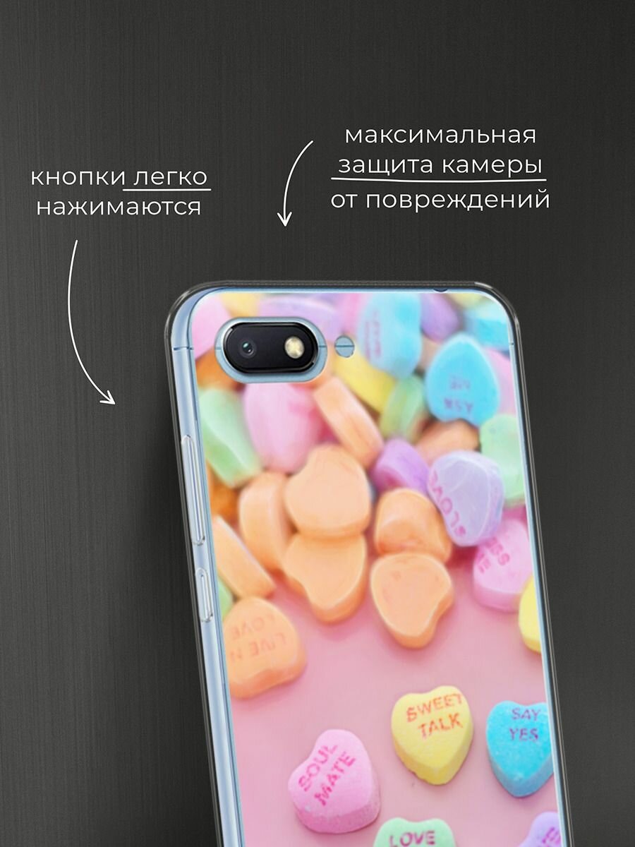 Чехол на Xiaomi Redmi 6A / Сяоми Редми 6А с принтом "Конфетки сердечки 2" — фото 1