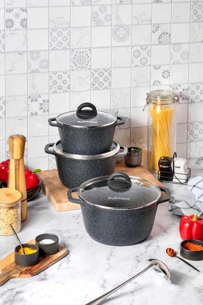 Кастрюля 3,5л со стеклянной крышкой, АП линия "Granit" (black) — фото 1