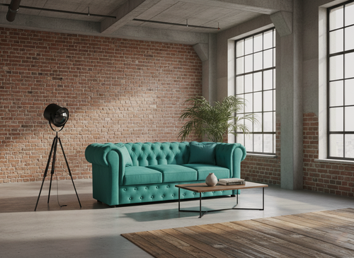 Изображение товара Диван HBR Честер, трехместный, обивка из микровелюра, зеленый ( NEMO 10 )