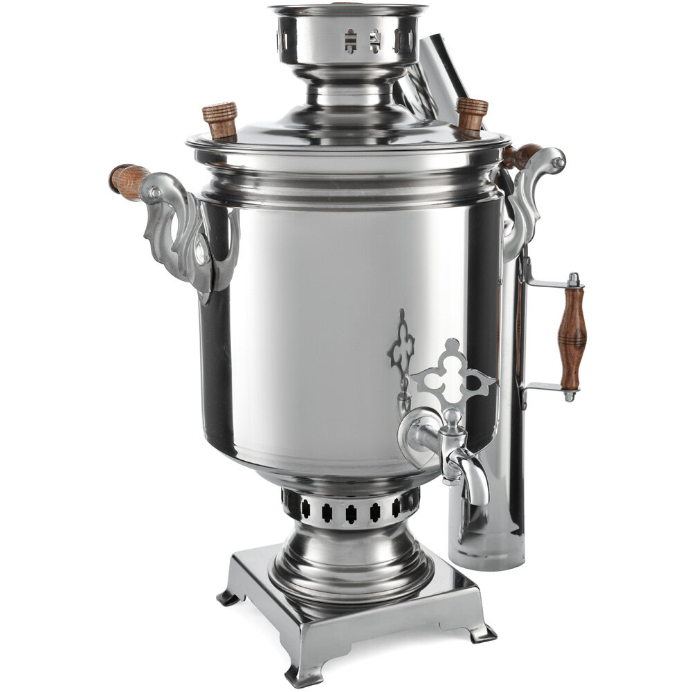 Самовар на дровах 7 литров формы «Банка» нержавеющая сталь, серебристый