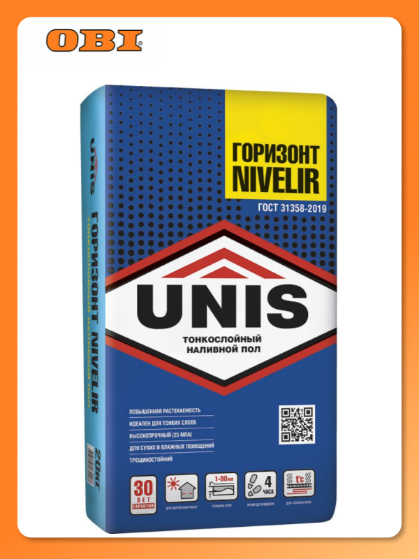 Финишный наливной пол UNIS Горизонт Nivelir  20 кг  сухая смесь