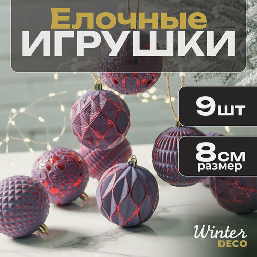 Изображение товара Набор пластиковых шаров Palazzo: Королевский фиолетовый 8 см, 9 шт, Winter Deco, 2000061