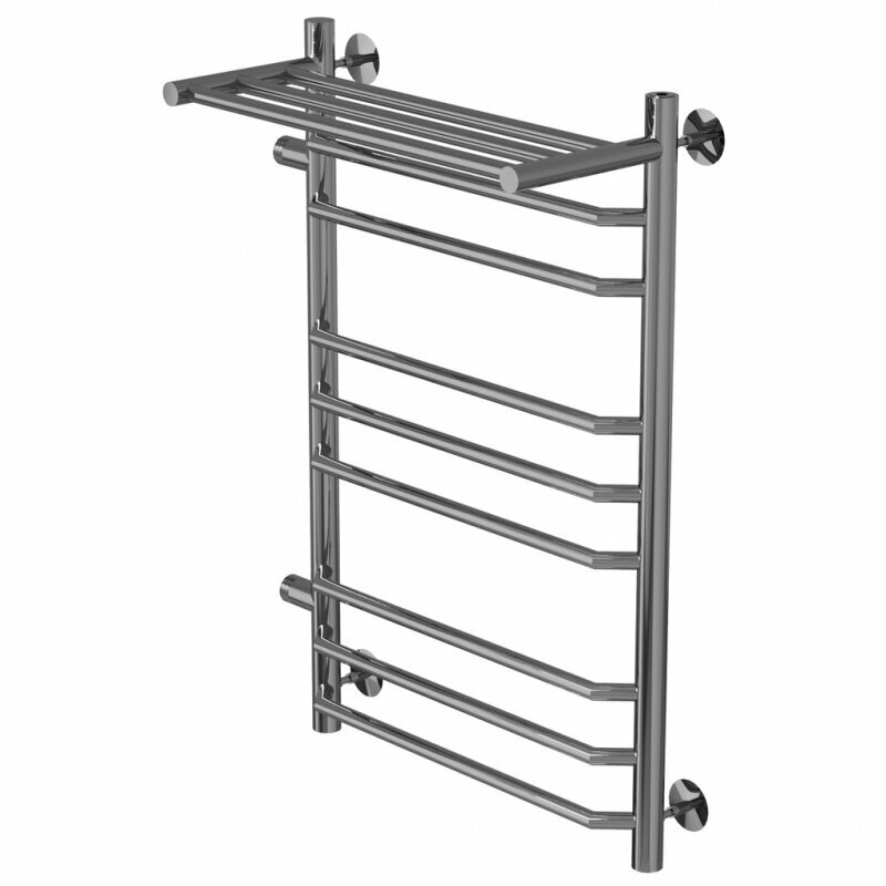 Полотенцесушитель-лесенка водяной 80х50х50 см (подключение 1' дюйм наруж. резьба 8 перекладин + полка левое подключение)