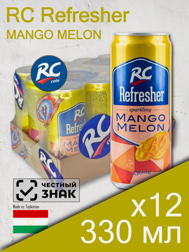 Изображение товара RC Refresher Mango Melon, 0.33 л, 12 шт, банка (Арсикола, Royal Crown, газированный напиток РС Свежий Манго Дыня, жб)