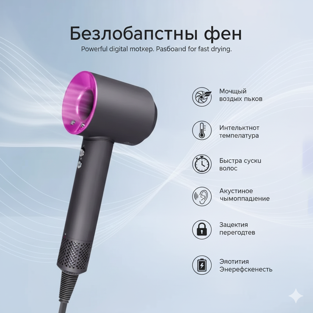 Фен-стайлер Dyson, мощность 1600Вт, 4 температурных режима, Leafless Hair Drier