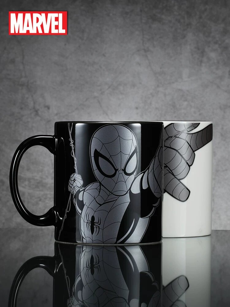 Кружка Disney Marvel Spider-Man, большая керамическая кружка с крышкой, крутая кружка Черный с белой внутренней частью