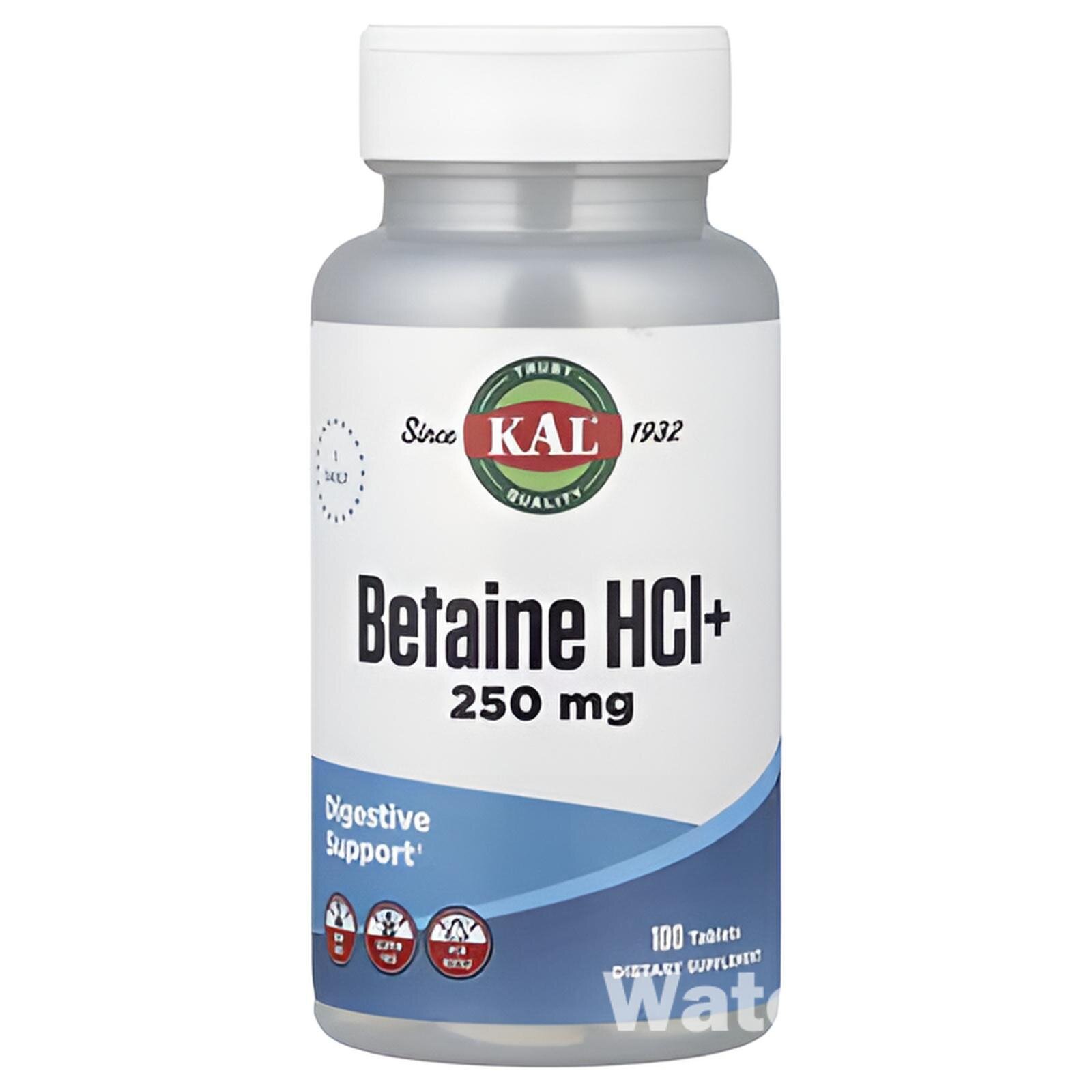 KAL Betaine HCl 250 mg N100 — поддержка пищеварения и усвоения, 100 капсул