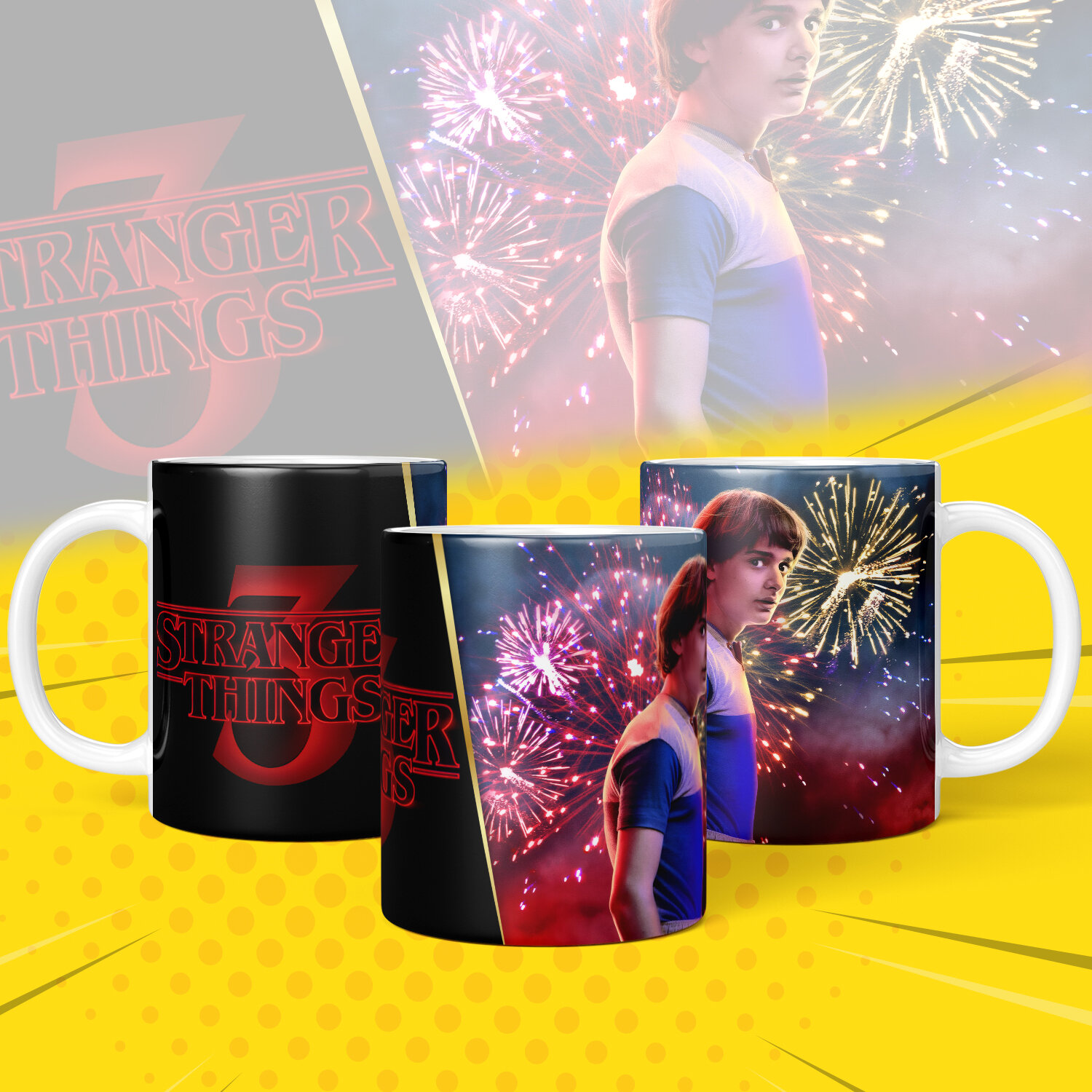 Кружка, "Очень Странные Дела", персонажи сериала "Strenger Things 3" яркий принт 330 мл, 1 шт