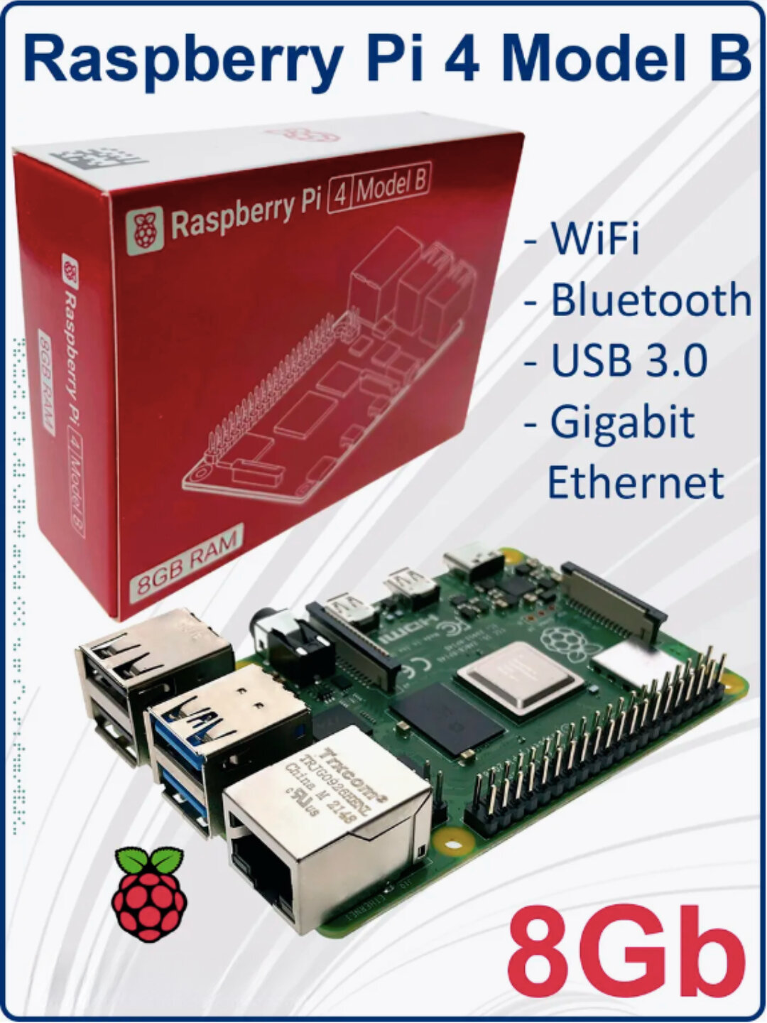 Raspberry Pi 4 Model B 8GB – микрокомпьютер, ARM Cortex-A72, USB 3.0, 4K, Wi-Fi 5 arduino
