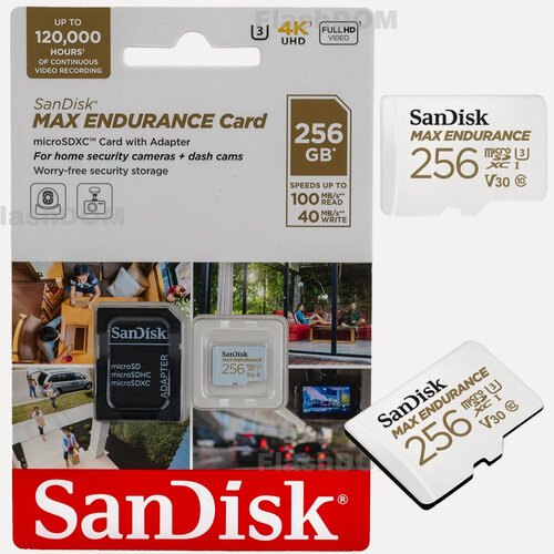 Изображение товара Карта памяти SanDisk MicroSDXC 256 ГБ MAX Endurance for Home Security Card UHS-I U3 V30 (100 Mb/s) Class 10 + SD адаптер