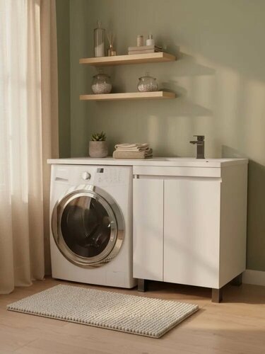 Изображение товара Тумба под стиральную машину Uperwood Magenta, 50 см, напольная, белая, с дверцами