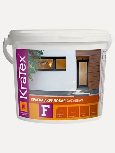 Изображение товара Краска для фасадов "KRATEX" (F) акриловая, белая, матовая 7,0кг