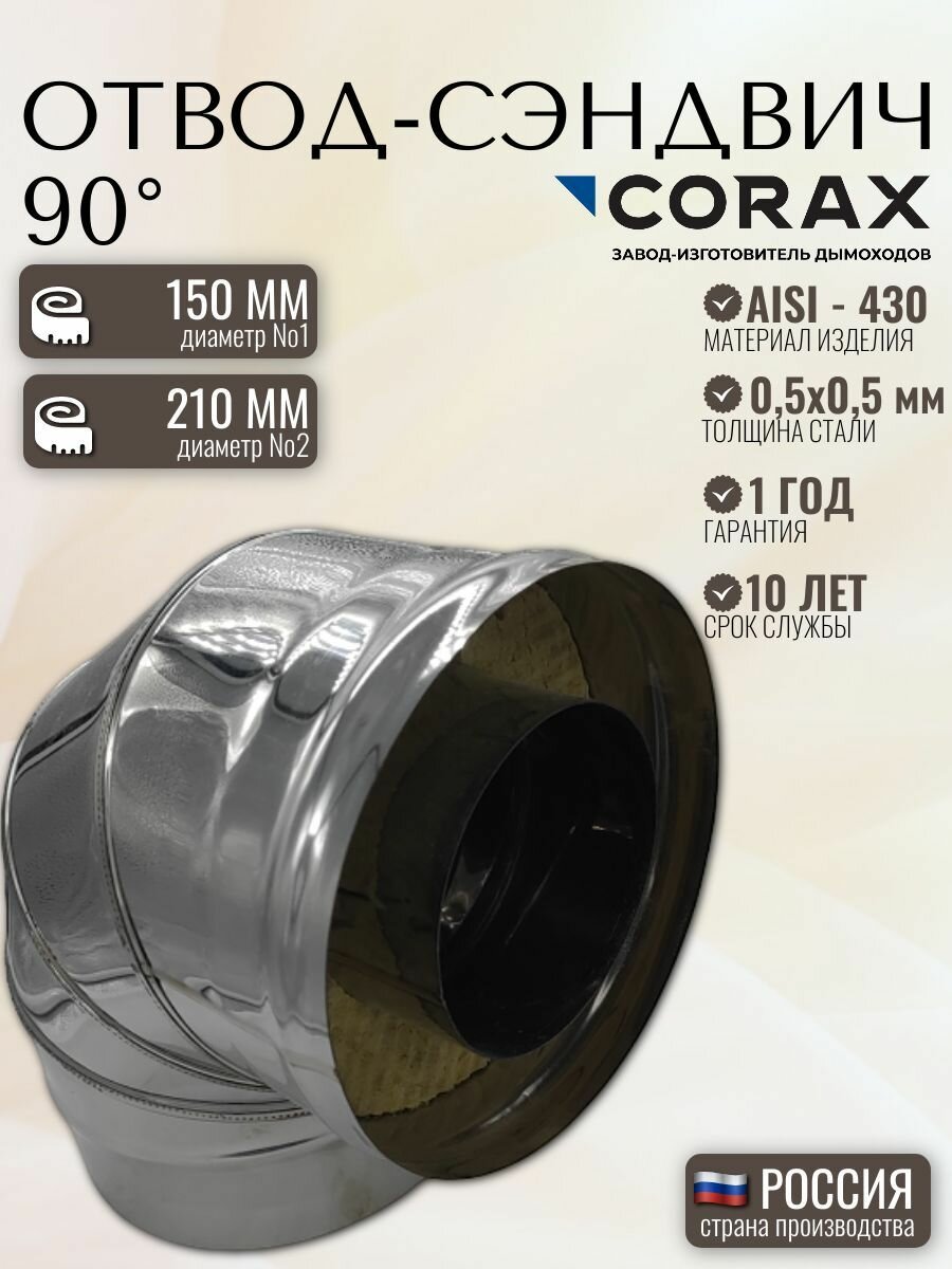 Отвод-сэндвич 90 CORAX Ф 150х210 (430/0,5х0,5)