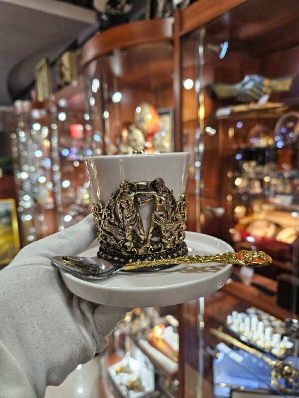 Набор чайный знак зодиака близнецы, бронза фарфор в подарочной коробке