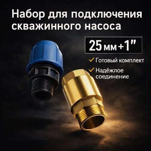 Изображение товара Набор для подключения скважинного насоса (обратный клапан 1" ВН + муфта для ПНД(пластм.) 25х1" НР)
