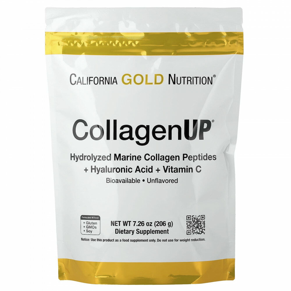 California Gold Nutrition, CollagenUP®, гидролизованные пептиды морского коллагена с гиалуроновой кислотой и витамином C, с нейтральным вкусом, 206 г