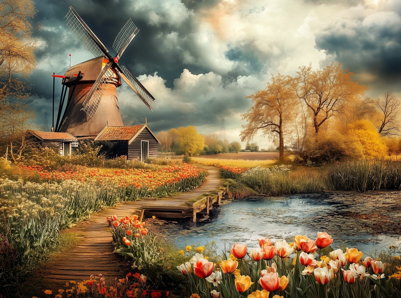 Пазл Алма мини 150 деталей. Мельница и тюльпаны — фото 1