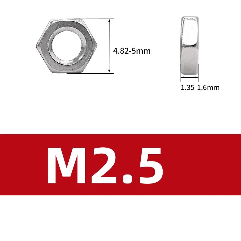 Гайка M2.5 из нержавеющей стали DIN562, 50 шт.
