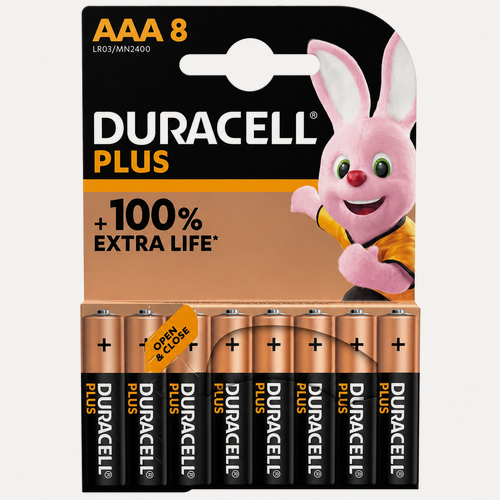 Изображение товара Батарейки DURACELL PLUS AAA, 8 шт, щелочные алкалиновые, LR3 (8 шт. в упаковке)