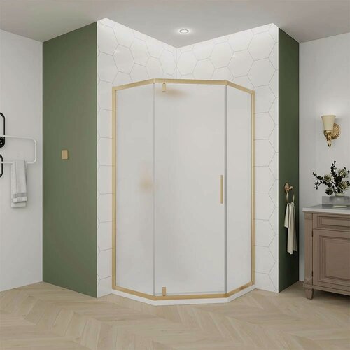 Изображение товара Душевой уголок Veconi Ottimo P10 G, 100х100, стекло матовое, профиль золото брашированное OP10G-100100-07-C9