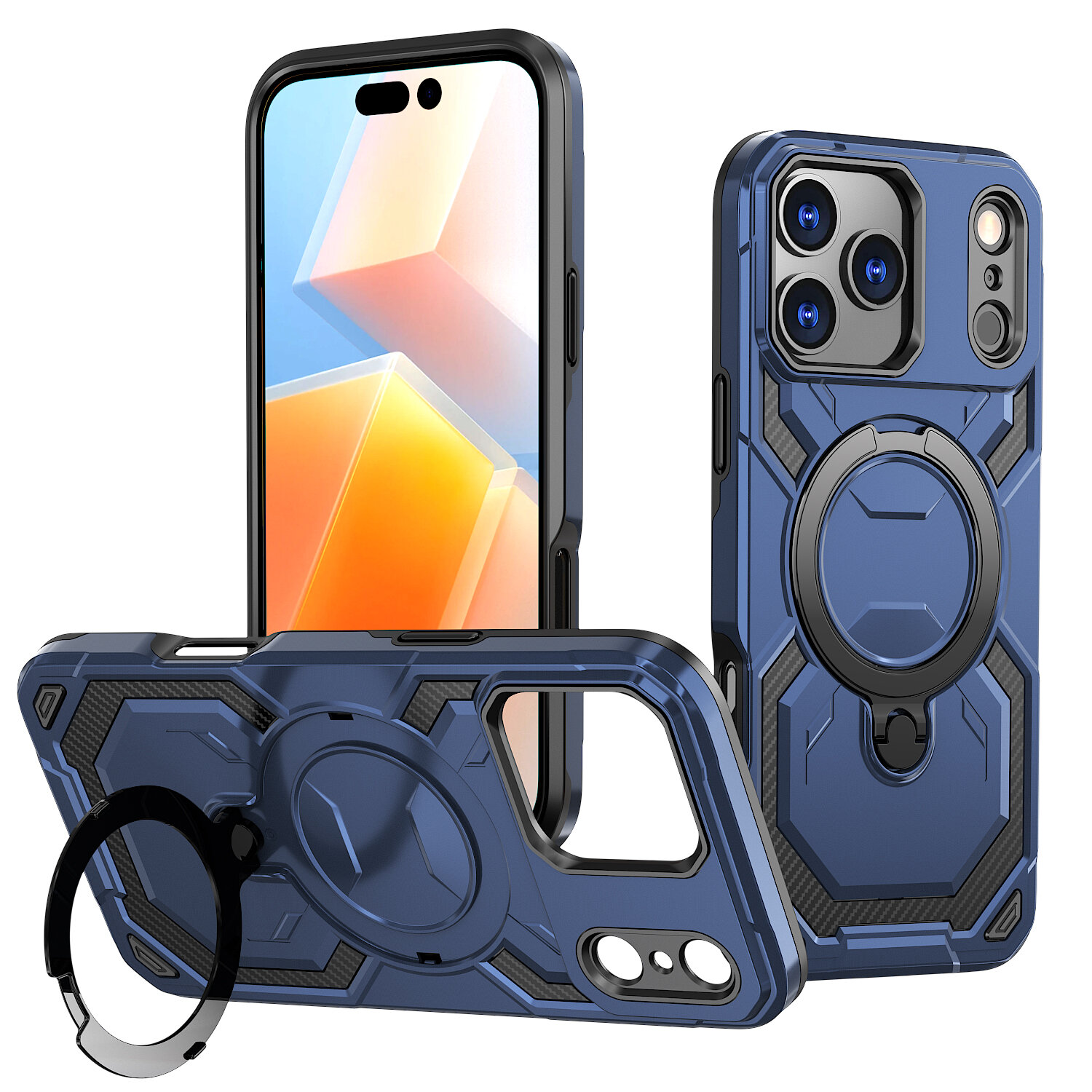 Чехол для Apple iPhone 17 Pro / Айфон 17 Про, soft touch, чехол-кардиомонитор, поликарбонат (PC), защита камеры, ударопрочный, встроенная подставка, усиленные углы, Apple, Apple iPhone 17 Pro, dark blue,