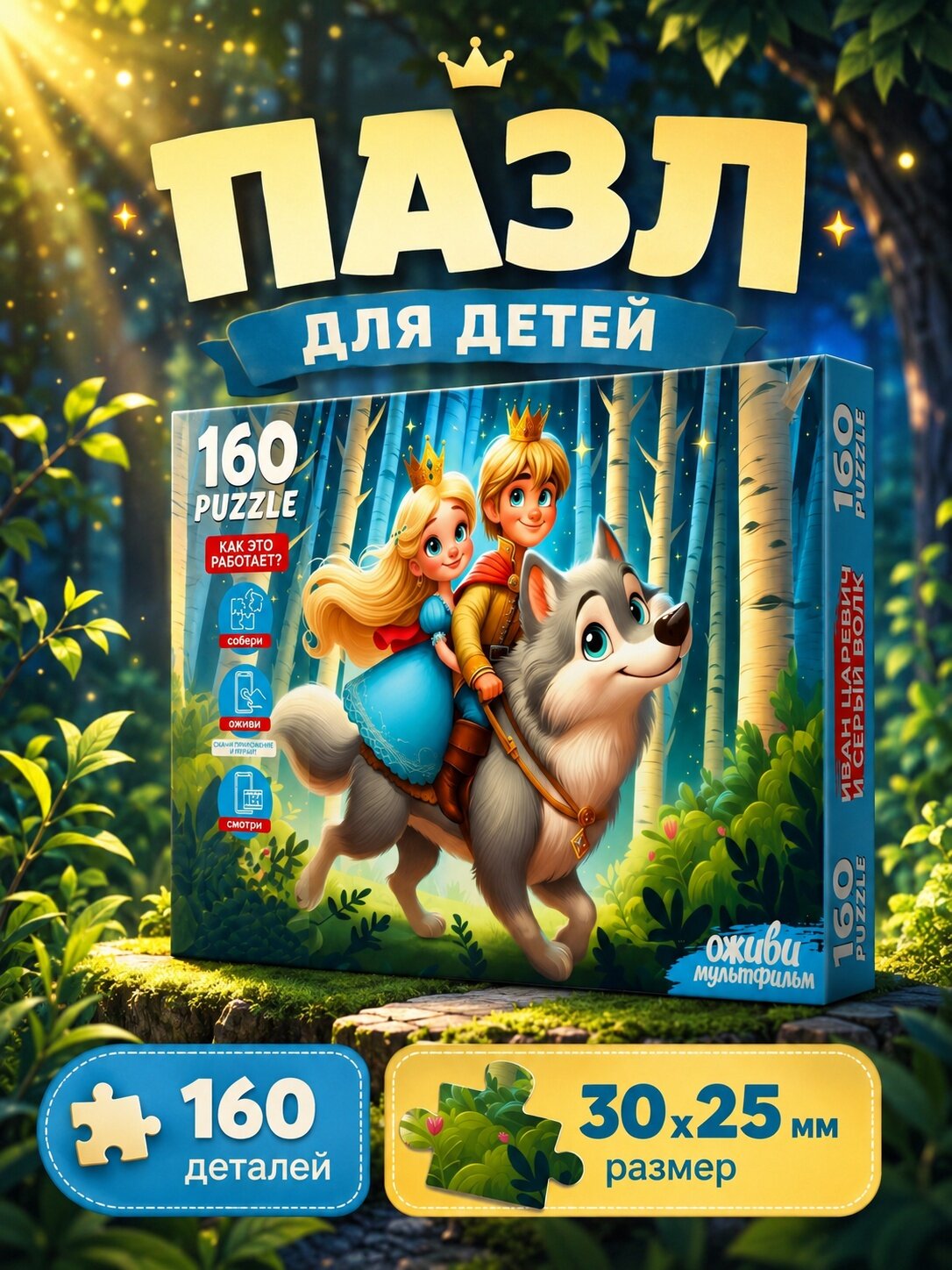 Рыжий кот Пазл: Оживи мультфильм "Иван Царевич и серый волк "160 деталей