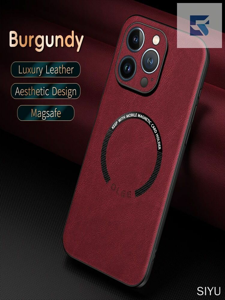 OLGE Роскошная кожаный MagSafe чехол для Apple iPhone 15 Pro(на айфон 15 про)