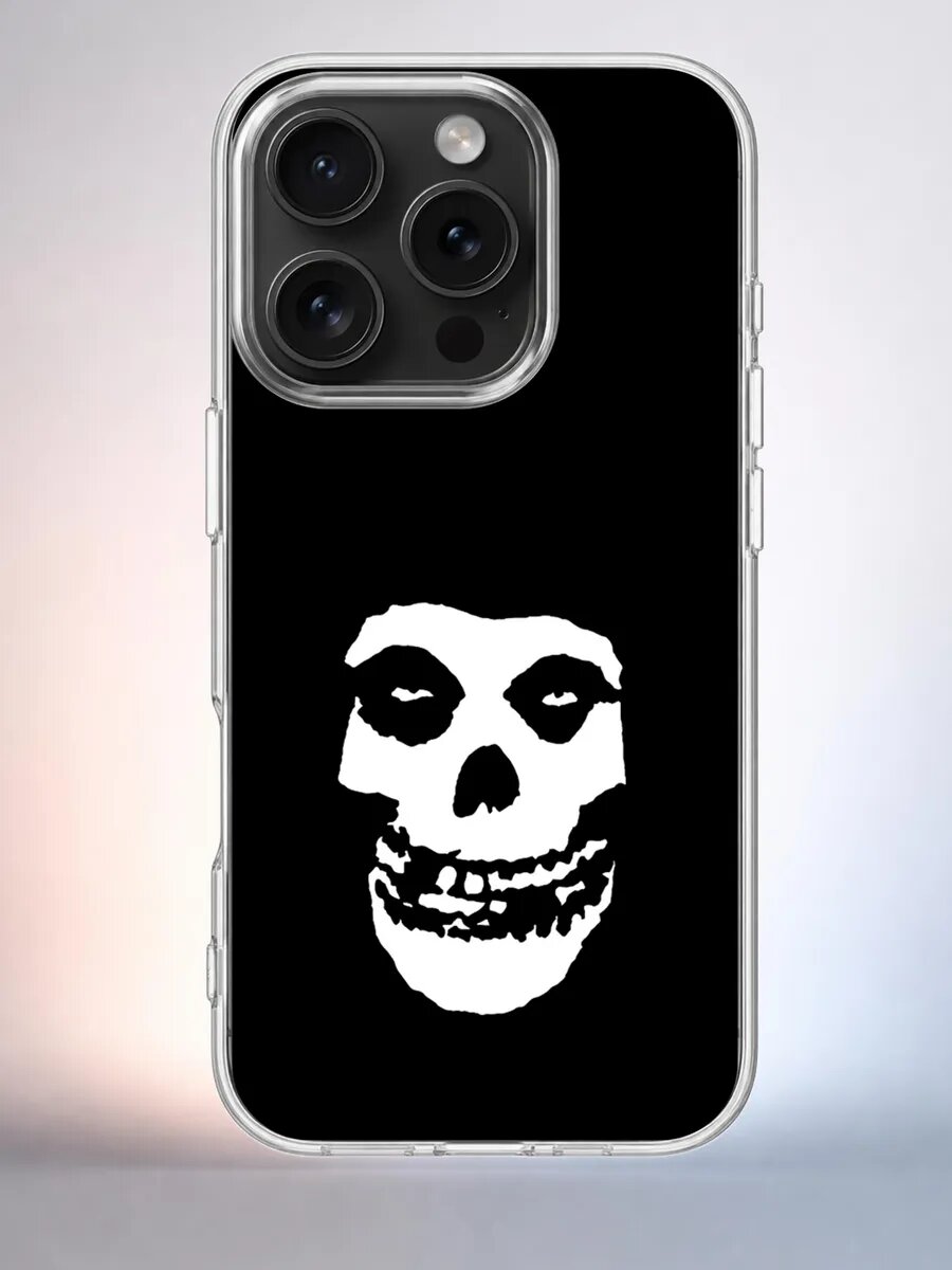 Чехол iPhone 15 Pro череп misfits силиконовый прозрачный