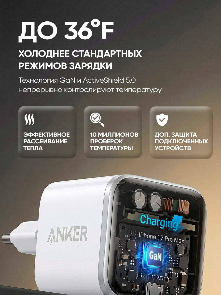 Зарядное устройство Anker Nano 45W Smart display белый (A121DG21) — фото 1