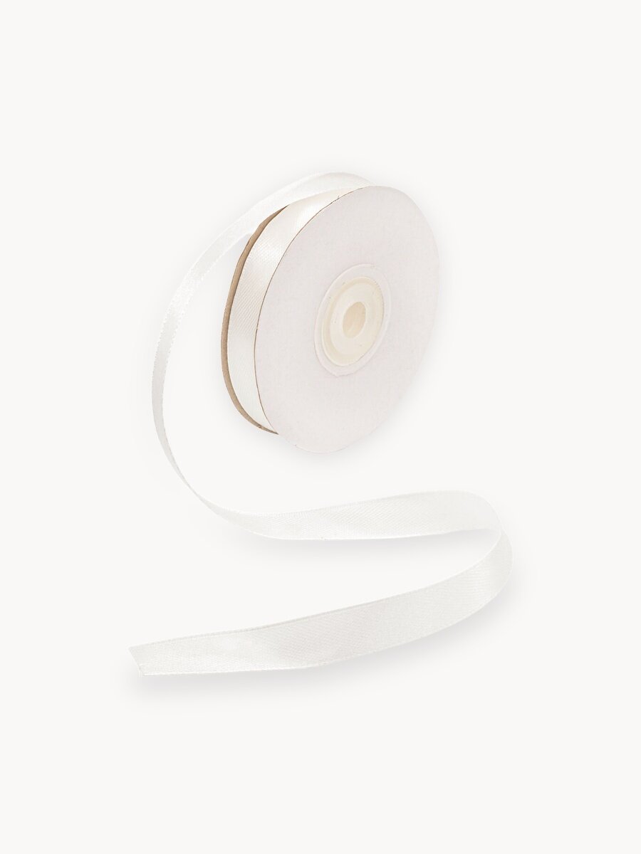 Лента атласная белая 1,2 см*22,86 м, упаковочная, для подарков, рукоделия и шитья, Айрис (002 белая)