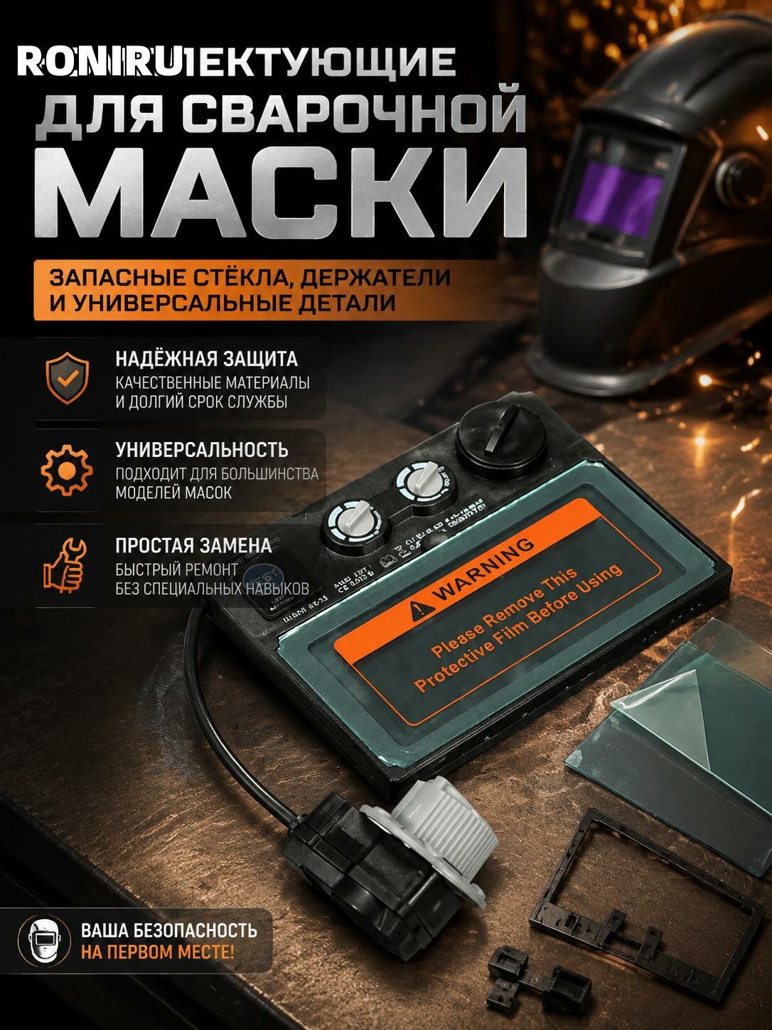 Комплектующие для сварочной маски - запасные стёкла, держатели и универсальные детали для замены и ремонта шлема
