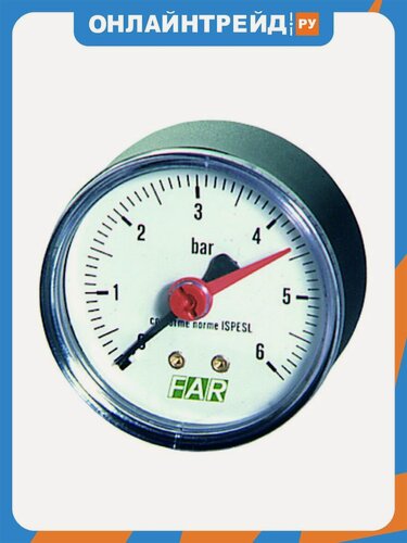 Изображение товара Манометр Far 1/4" (торцевое соед.) , 0-6 бар, - 20-80 °C, O 63 мм