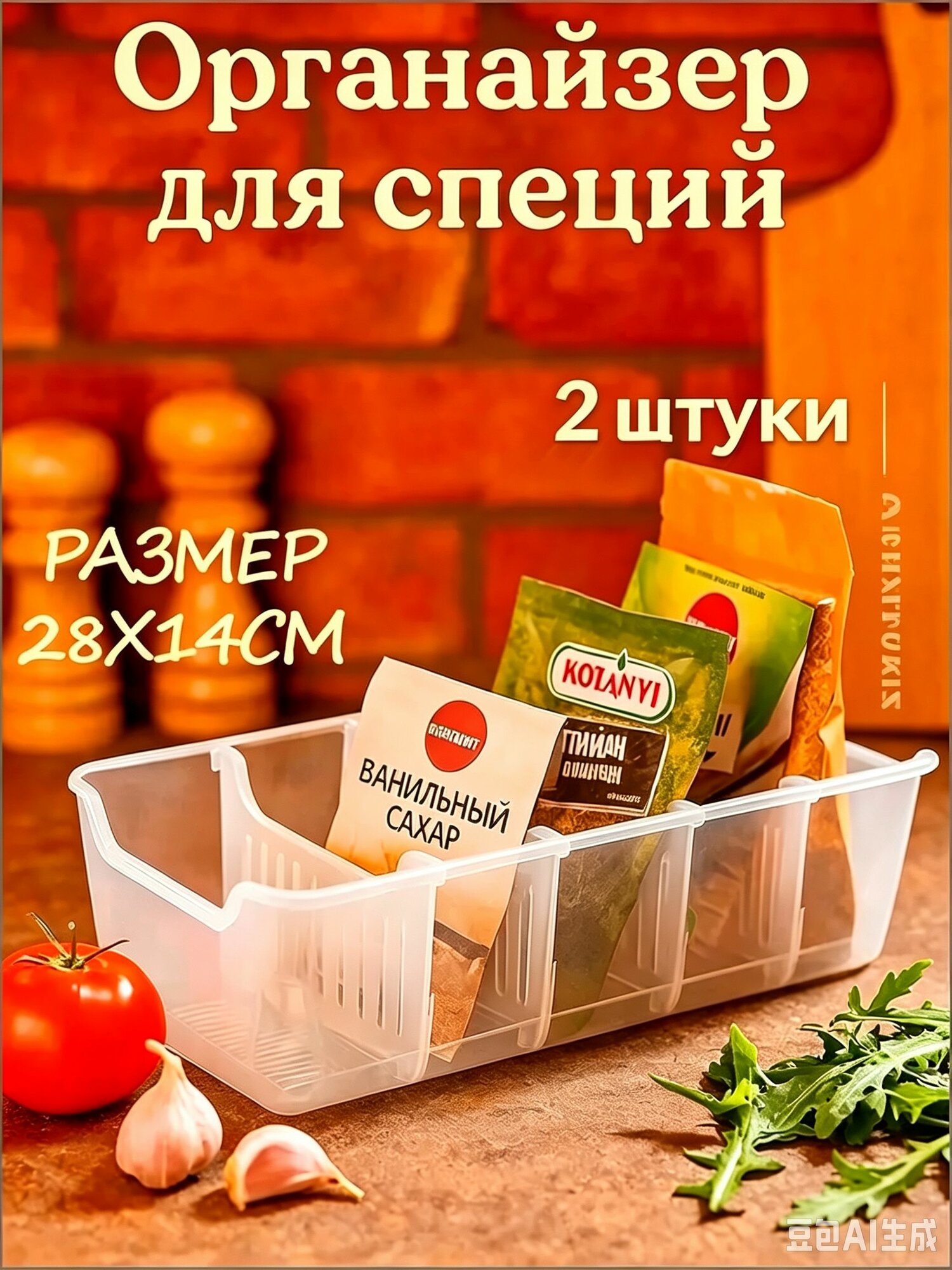 Контейнер для специй с разделителями 1100 мл 2 шт пластик