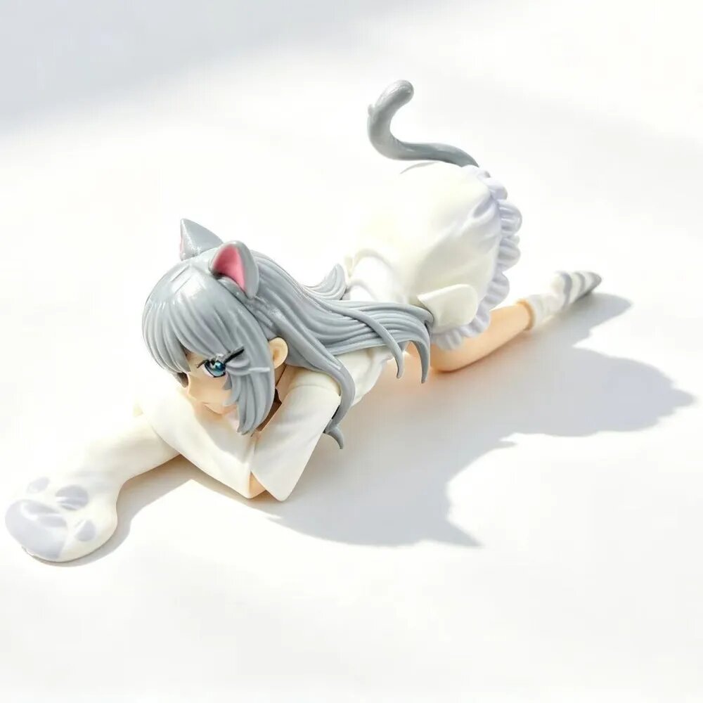 Фигурка аниме-кошкодевочки из ПВХ, лежачая поза, 15 см, в цветной коробке