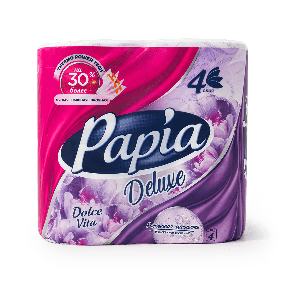 Туалетная бумага Papia Deluxe Dolce Vita, 4 слоя, тиснение, ароматизированная, 100% целлюлоза
