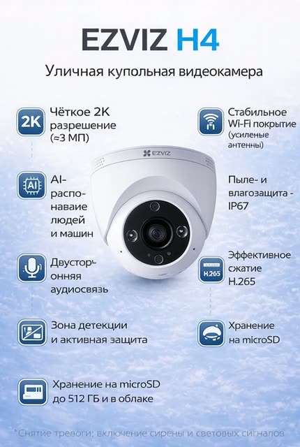 Ezviz CS-H4 (2.8mm) wi-fi видеокамера купольная 3 Мп — фото 1
