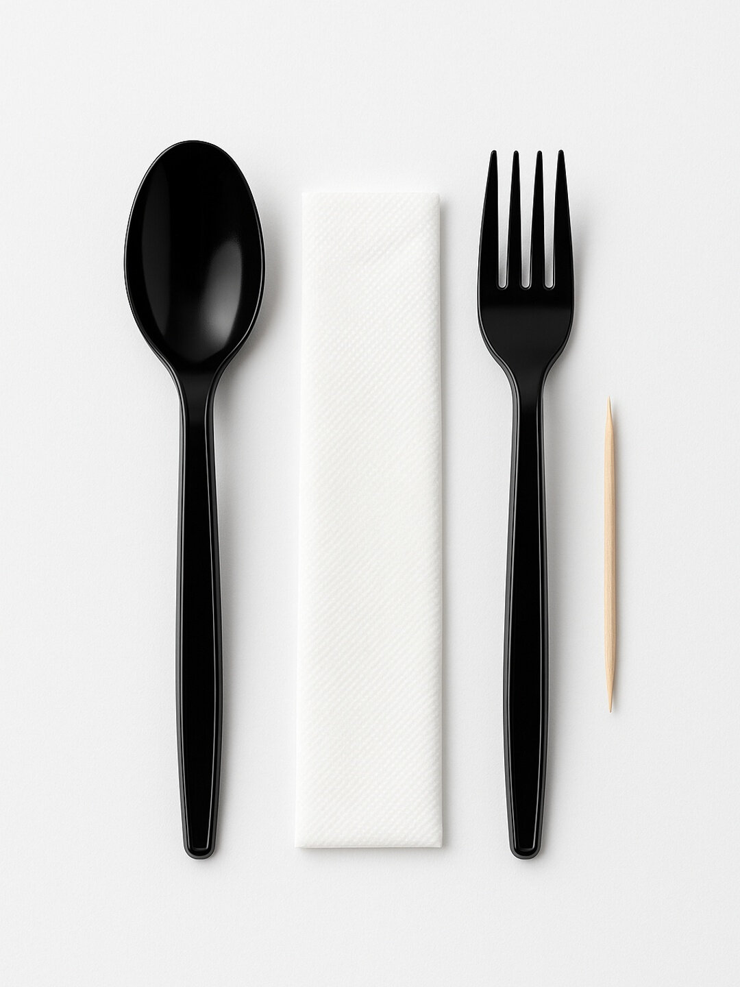 Набор одноразовых столовых приборов (Ложка, вилка, салфетка, зубочистка) 100 шт.