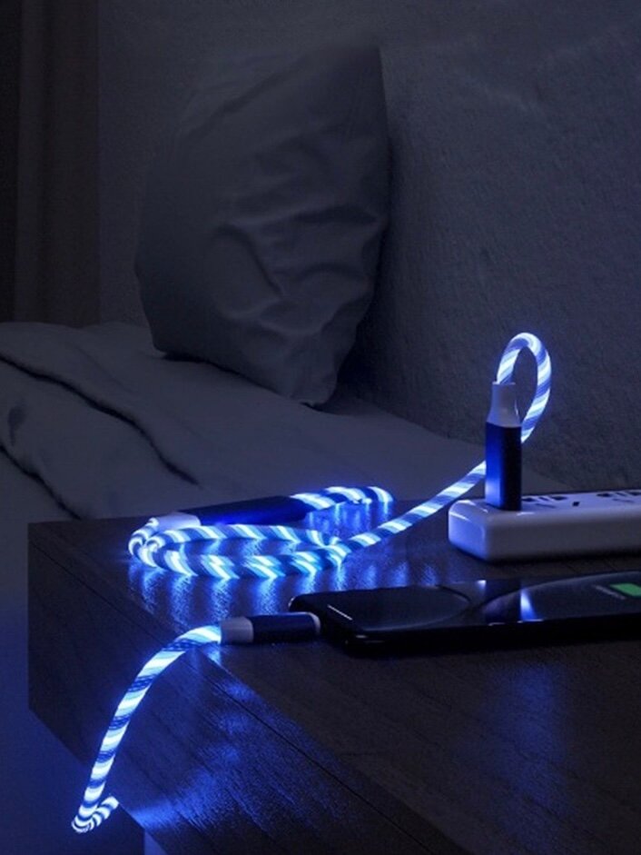 Светящийся кабель для зарядки телефона 3 в 1 с разъемами Micro USB, Type-C, Lightning — фото 1